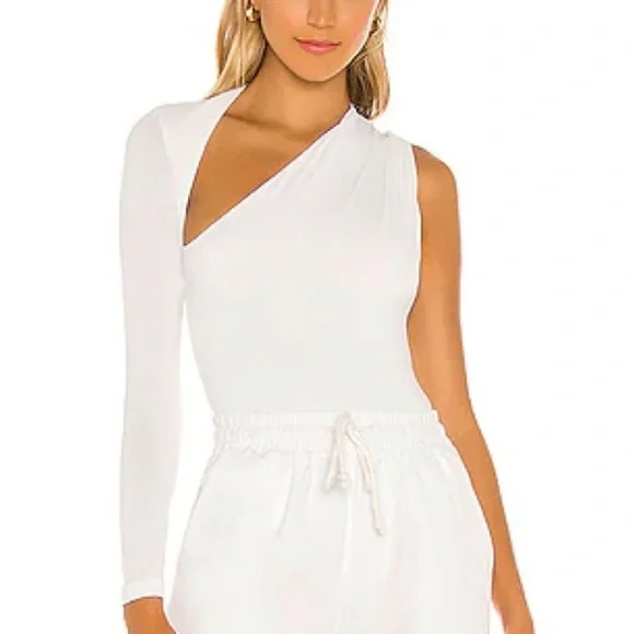 SNDYS. Dany Bodysuit One-Shoulder in white cutout long sleeve size US 4 - Picture 5 of 10
